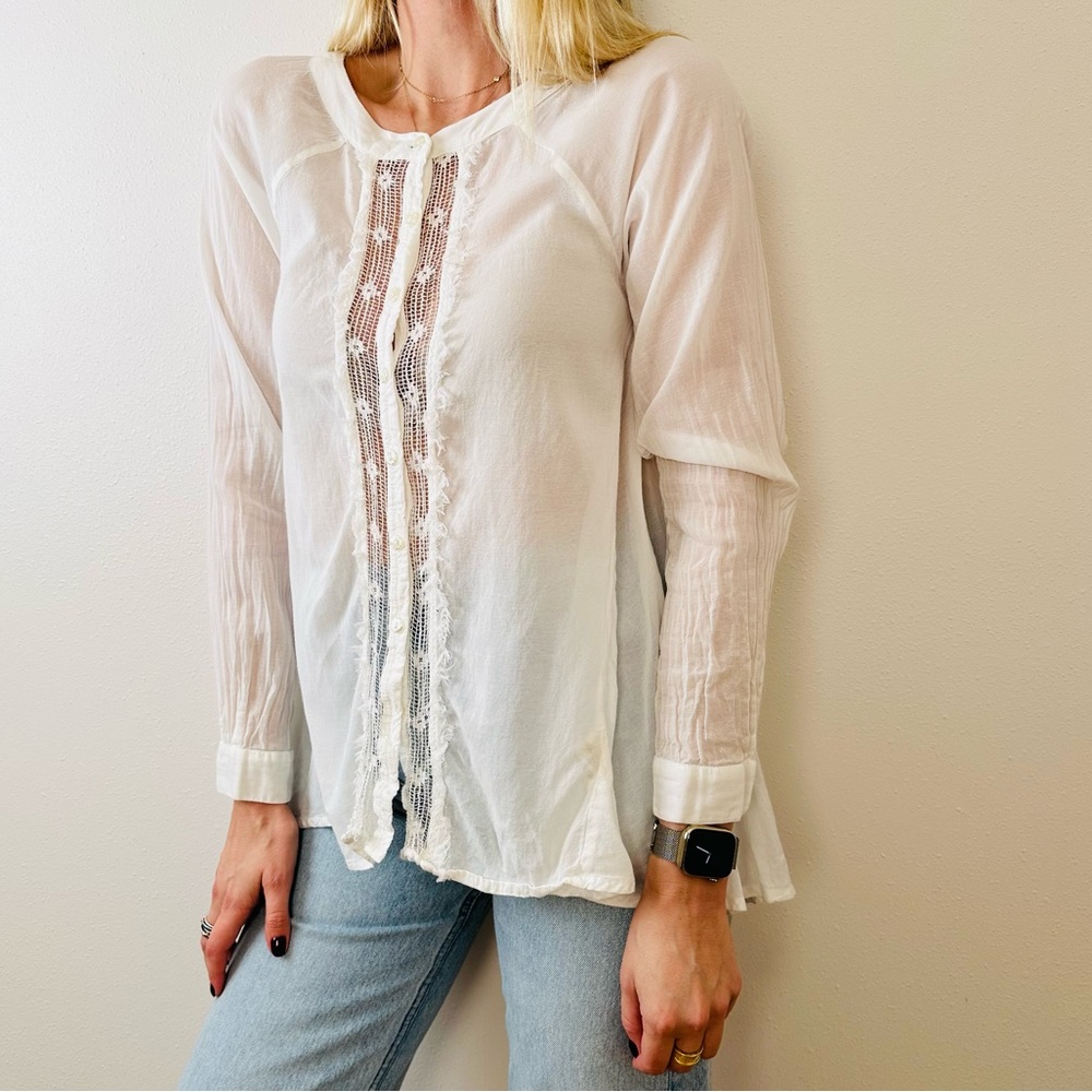 Free People Long Sleeve A-Line Hi-Low Hem blouse button down shirt